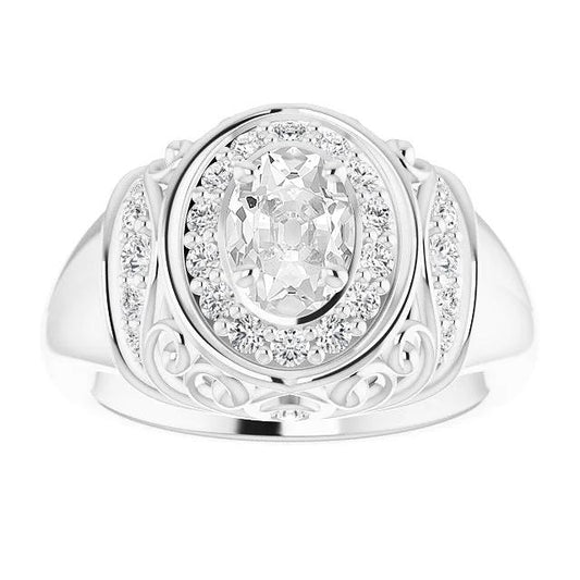 Anello Di Fidanzamento Con Vero Diamanti A Taglio Antico Ovale, Stile Vintage, 4,25 Carati