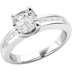 Anello Di Fidanzamento Con Vero Diamanti Tondi E Taglio Princess Da 3,75 Ct Con Accenti