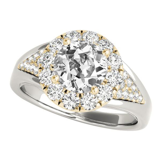 Anello Di Fidanzamento Da Donna Con Anello Di Fidanzamento Con Naturale Diamante A Taglio Vecchio Miniera Bicolore 14K 5 Carati