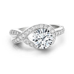 Anello Di Fidanzamento Da Donna Con Naturale Diamanti A Taglio Rotondo Da 3,50 Ct E Oro Bianco 14K Con Accenti