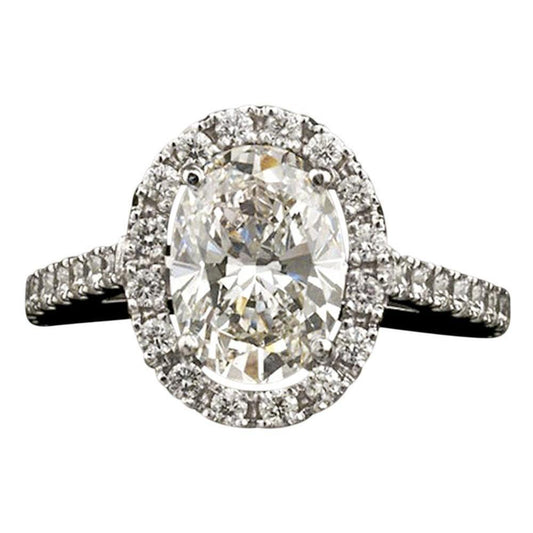 Anello Di Fidanzamento Da Donna Con Vero Diamante Ovale Centrale Da 3,25 Carati E Oro Bianco 14K