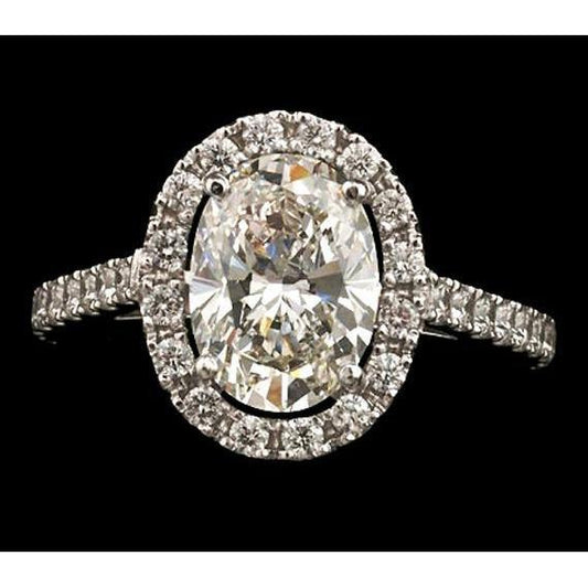 Anello Di Fidanzamento Da Donna Con Vero Diamante Ovale Centrale Da 3,25 Carati E Oro Bianco 14K