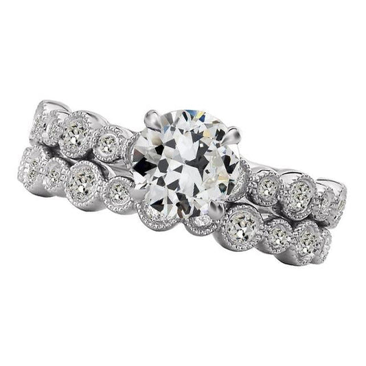 Anello Di Fidanzamento Da Donna Incastonato Con Naturale Diamanti A Taglio Antico, Stile Vintage, 5 Carati