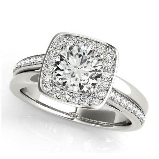 Anello Di Fidanzamento Genuino Diamante 1.50 Carati Doppio Gambo Halo Oro Bianco 14K