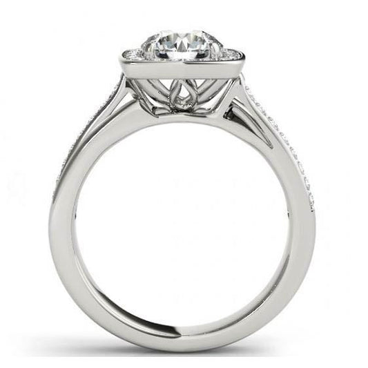 Anello Di Fidanzamento Genuino Diamante 1.50 Carati Doppio Gambo Halo Oro Bianco 14K