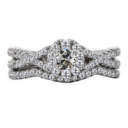 Anello Di Fidanzamento Halo Con Gambo Ritorto Con Genuino Diamante Taglio Antico 3,50 Carati