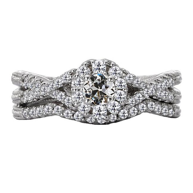 Anello Di Fidanzamento Halo Con Gambo Ritorto Con Genuino Diamante Taglio Antico 3,50 Carati