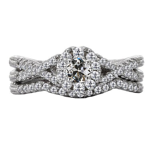 Anello Di Fidanzamento Halo Con Gambo Ritorto Con Genuino Diamante Taglio Antico 3,50 Carati