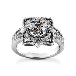 Anello Di Fidanzamento Halo Da 4,75 Carati Con Vero Diamante A Taglio Vecchio Miniera