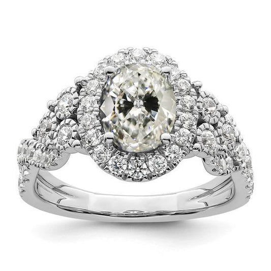 Anello Di Fidanzamento Halo Da 6 Carati, Rotondo E Ovale, Con Naturale Diamanti A Taglio Antico, Oro
