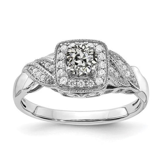 Anello Di Fidanzamento Halo Milligrain Genuino Diamante Vecchio Minatore Rotondo 2,50 Carati