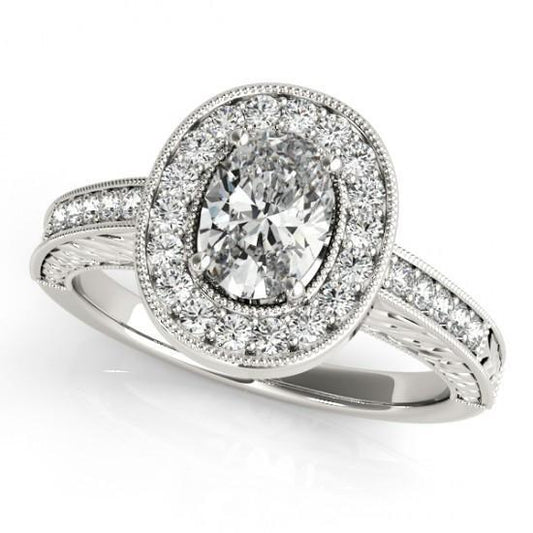 Anello Di Fidanzamento Halo Naturale Diamond Stile Vintage 1.25 Carati Solido WG 14K