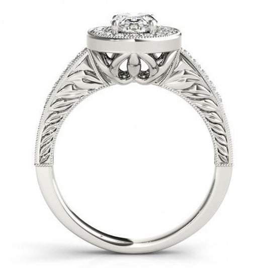Anello Di Fidanzamento Halo Naturale Diamond Stile Vintage 1.25 Carati Solido WG 14K