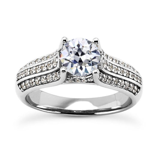 Anello Di Fidanzamento In Oro 5 Carati Con Naturale Diamanti A Taglio Antico A Tripla Fila Di Accenti