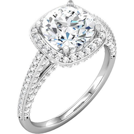 Anello Di Fidanzamento In Oro Bianco 14K . Con Naturale Diamante Tondo 2.30 Carati