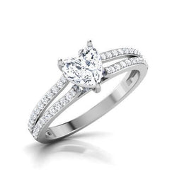 Anello Di Fidanzamento In Oro Bianco 14K Con Genuino Diamante Taglio Rotondo E Cuore Da 3,30 Carati