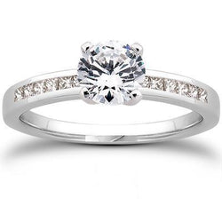 Anello Di Fidanzamento In Oro Bianco 14K Con Genuino Diamanti Taglio Principessa E Taglio Rotondo Da 2,75 Ct