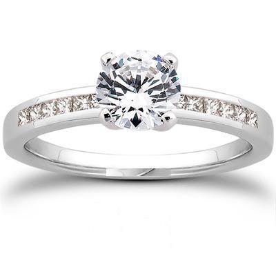 Anello Di Fidanzamento In Oro Bianco 14K Con Genuino Diamanti Taglio Principessa E Taglio Rotondo Da 2,75 Ct