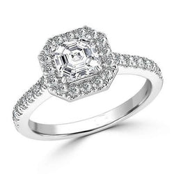 Anello Di Fidanzamento In Oro Bianco 14K Con Naturale Diamanti Asscher E Taglio Rotondo Da 3,50 Ct