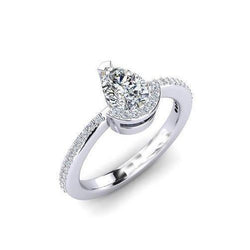 Anello Di Fidanzamento In Oro Bianco 14K Con Pera E Vero Diamante Taglio Rotondo Da 2,20 Ct