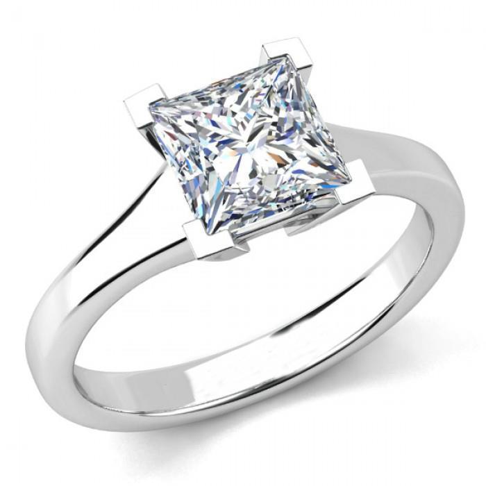 Anello Di Fidanzamento In Oro Bianco 14K Con Vero Diamante Taglio Principessa 1 Carato