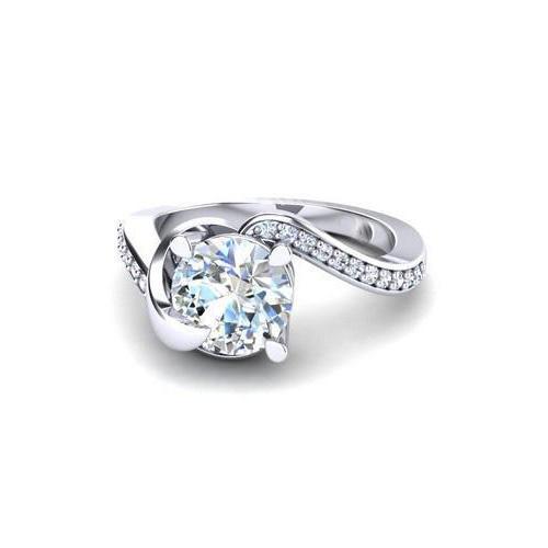 Anello Di Fidanzamento In Oro Bianco Con Naturale Diamante Taglio Brillante Da 2,40 Ct Con Accenti