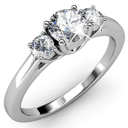 Anello Di Fidanzamento In Oro Bianco Con Tre Genuino Diamanti A Taglio Rotondo Da 3,25 Ct