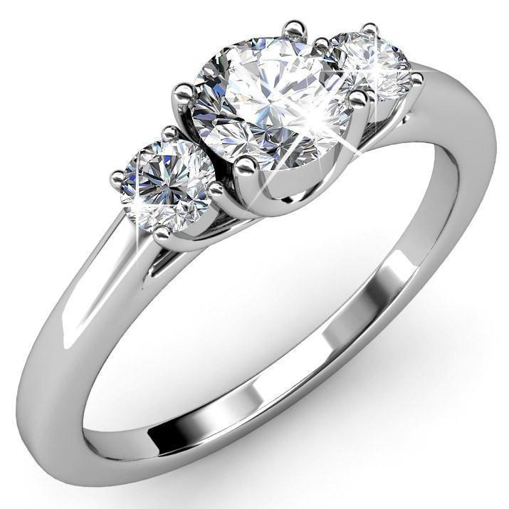 Anello Di Fidanzamento In Oro Bianco Con Tre Genuino Diamanti A Taglio Rotondo Da 3,25 Ct