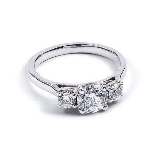 Anello Di Fidanzamento In Oro Bianco Massiccio 14K Con 3 Pietre Di Vero Diamante Rotondo Da 1,60 Ct