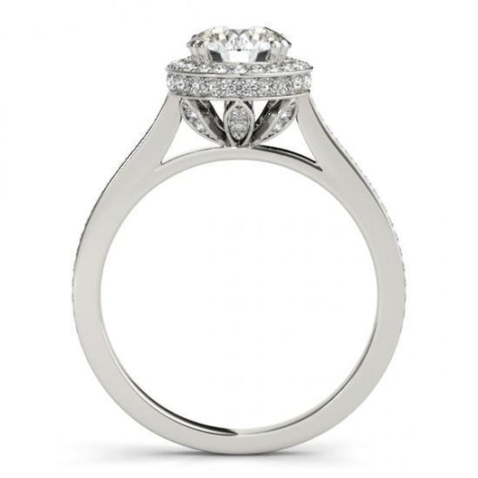 Anello Di Fidanzamento In Oro Bianco Massiccio 14K Con Genuino Diamanti Rotondi Halo Da 2.25 Carati