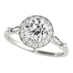 Anello Di Fidanzamento In Oro Bianco Rotondo Con Genuino Diamanti Da Minatore Vecchio 4 Carati