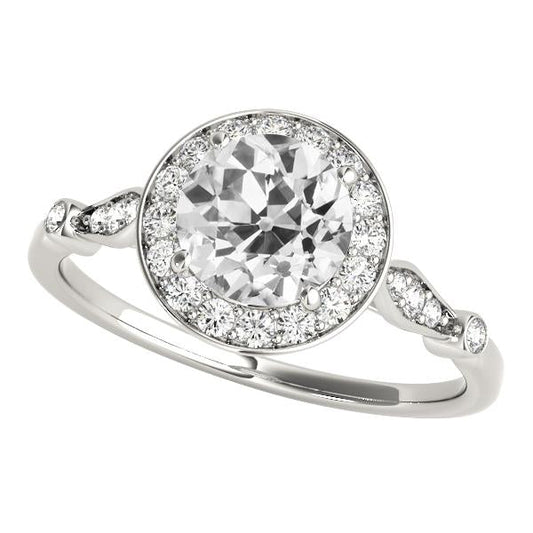 Anello Di Fidanzamento In Oro Bianco Rotondo Con Genuino Diamanti Da Minatore Vecchio 4 Carati