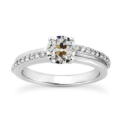 Anello Di Fidanzamento In Oro Bianco Rotondo Vecchio Naturale Diamante Europeo 3,25 Carati