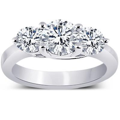 Anello Di Fidanzamento In Oro Con Genuino Diamanti Rotondi Con Tre Pietre Da 2.91 Carati Nuovo
