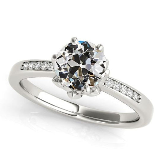 Anello Di Fidanzamento In Oro Con Vero Diamante Taglio Antico Rotondo, 6 Griffe, 3 Carati