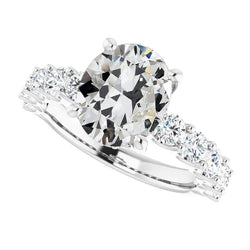 Anello Di Fidanzamento In Oro Rotondo E Ovale Con Vero Diamante A Taglio Antico 6.50 Carati