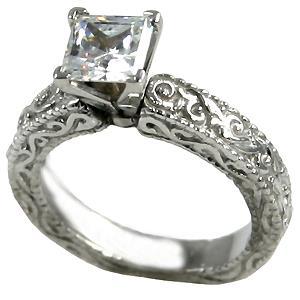 Anello Di Fidanzamento In Stile Antico Con Naturale Diamante A Taglio Princess Con Gambo Europeo 2,25 Carati