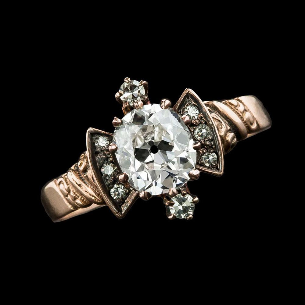 Anello Di Fidanzamento Old Cut Cushion Genuino Diamond Antique Style 4.25 Carati