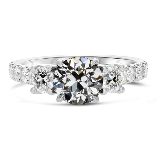 Anello Di Fidanzamento Old Mine Cut Genuino Diamante 3 Stone Style 8,50 Carati