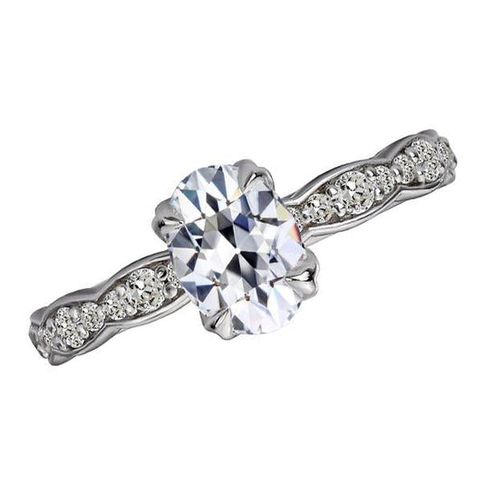Anello Di Fidanzamento Ovale Con Naturale Diamante Taglio Antico, Doppia Punta, 6 Carati