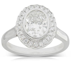 Anello Di Fidanzamento Ovale Con Vero Diamante 2,90 Carati Con Castone In Oro Bianco