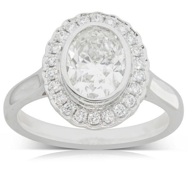 Anello Di Fidanzamento Ovale Con Vero Diamante 2,90 Carati Con Castone In Oro Bianco