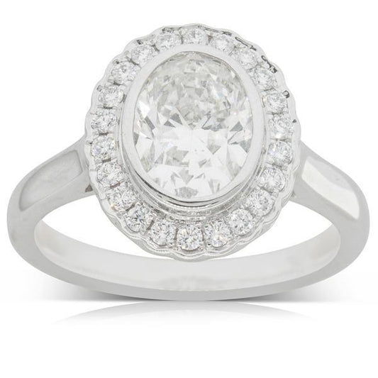 Anello Di Fidanzamento Ovale Con Vero Diamante 2,90 Carati Con Castone In Oro Bianco