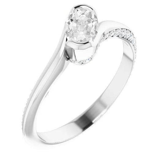 Anello Di Fidanzamento Ovale Con Vero Diamante Europeo Antico, 5,50 Carati, Stile Attorcigliato