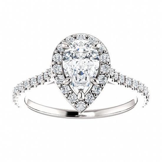 Anello Di Fidanzamento Pera Con Vero Diamante Accento Rotondo Halo 1.75 Carati