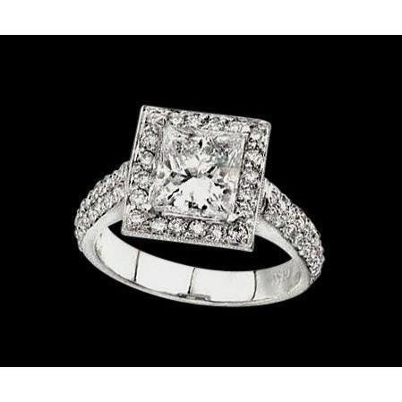 Anello Di Fidanzamento Reale Con Genuino Diamante Principessa Da 2.01 Carati. Oro Bianco 14K. Gioielli Da Donna