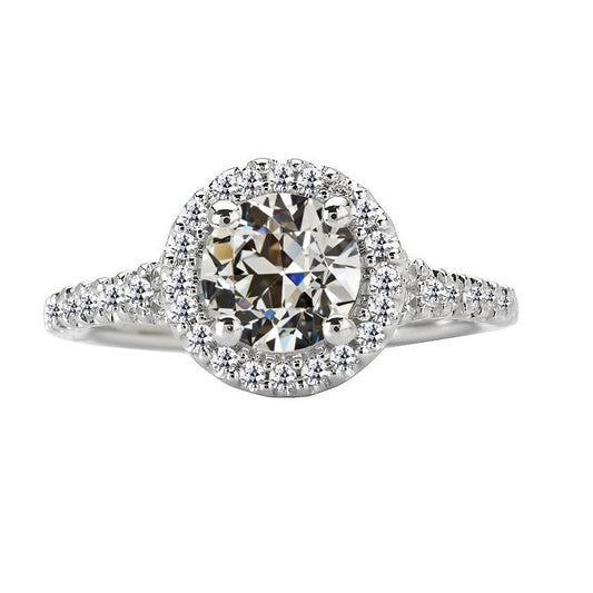 Anello Di Fidanzamento Rotondo Con Anello Di Fidanzamento Con Vero Diamante A Taglio Vecchio Miniera, 4,50 Carati, Oro 14K