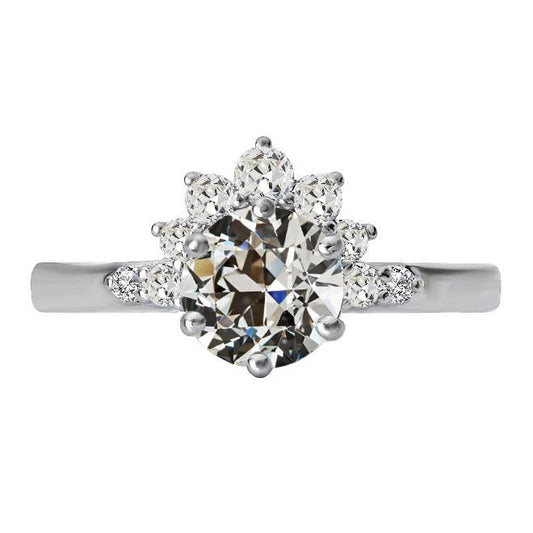 Anello Di Fidanzamento Rotondo Con Genuino Diamanti A Taglio Antico Rotondo, Stile Corona, 5 Carati
