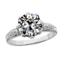 Anello Di Fidanzamento Rotondo Con Naturale Diamanti A Taglio Vecchio Miniera, Set Di 8 Punte, 3,75 Carati
