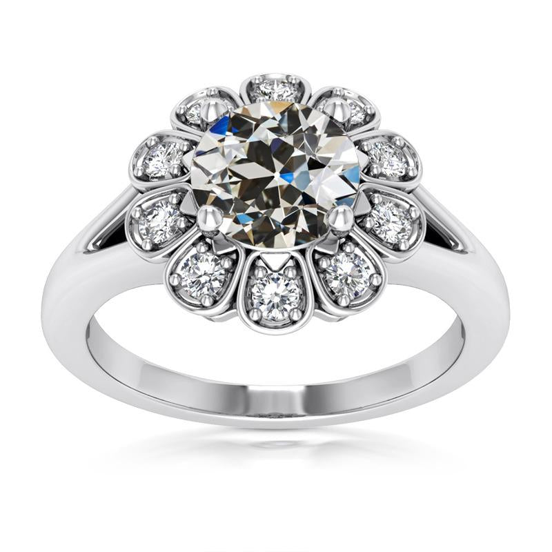 Anello Di Fidanzamento Rotondo Con Vero Diamante A Taglio Antico, Stile Floreale, 6,50 Carati
